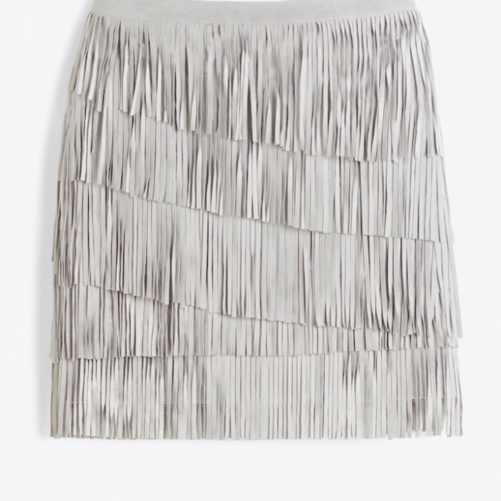 WHBM | Silver Gray Fringe Suede Skirt
